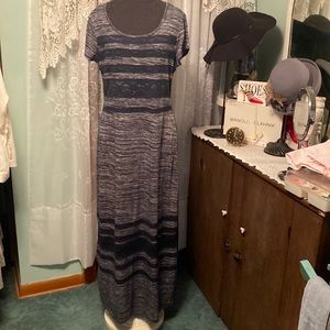 Versona Navy White Stretch Knit Maxi Dress Sz L